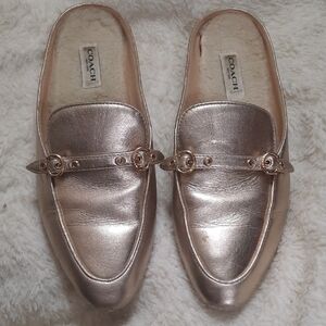 Coach Women's Metallic Gold Mules